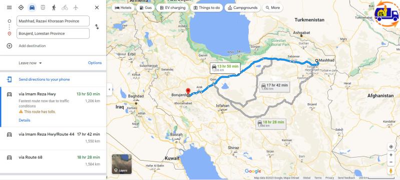 باربری مشهد به بروجرد توسط خاور مسقف نیسان كامیونت كامیون تریلی